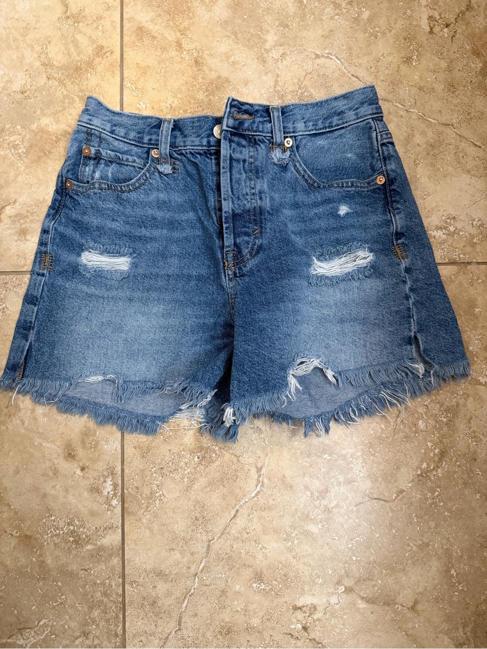 We The Free Frayed Distressed Blue Denim Shorts